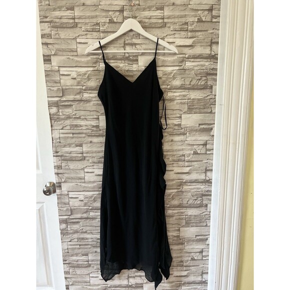 Express 100% Silk Tank Maxi Ruffle Dress Black Women's Size 13/14 Y2K Ruffle - Picture 1 of 9